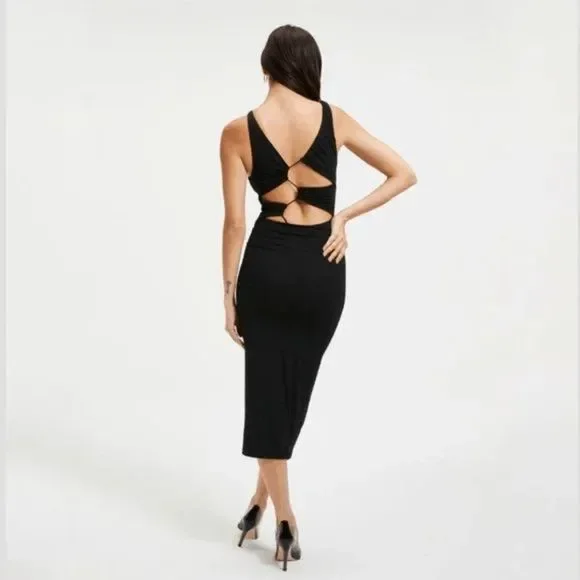 plunge back midi dress La Lune Plunged Cross Back Midi Dress